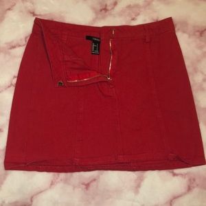 Red mini denim skirt